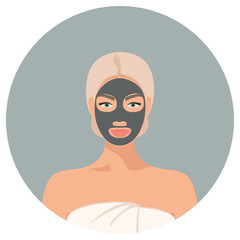 Cleansing mask on the face of a young beautiful woman with open eyes. Cleansing face masks. Isolated vector illustration EPS10