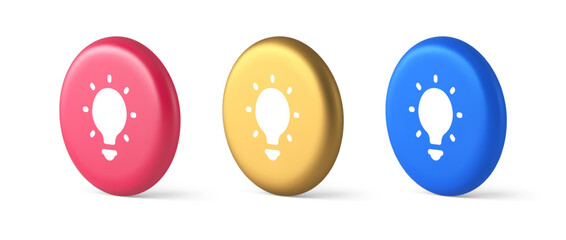 Light bulb illuminated innovation idea button brainstorming creative solution 3d isometric icon