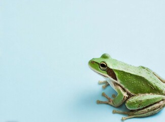 Obraz premium Green frog on the pastel background. 29 February leap year day concept