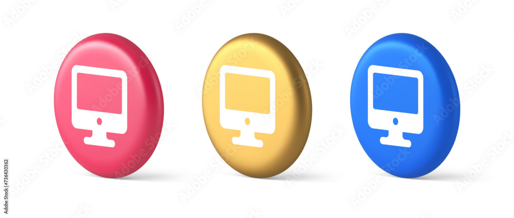 Poster computer monitor connection button cyberspace digital technology 3d realistic isometric circle icon