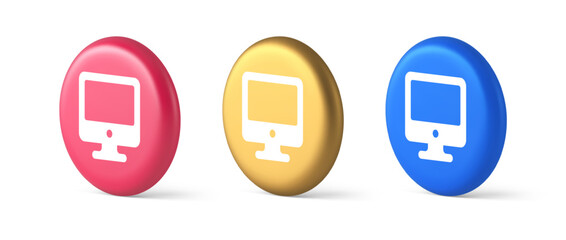 Computer monitor connection button cyberspace digital technology 3d realistic isometric circle icon