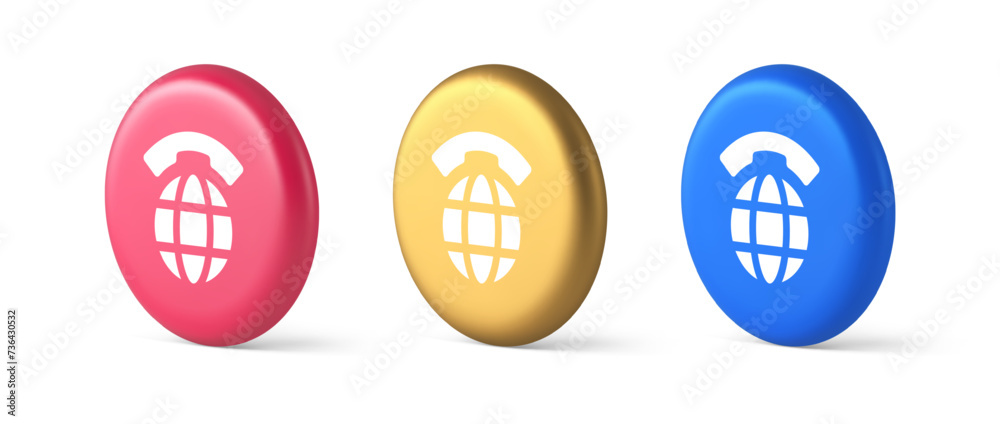 Poster global communication internet call connection button planet with handset 3d realistic isometric icon