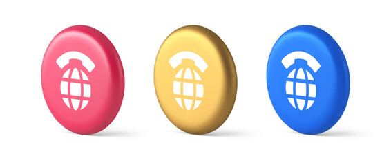 Global communication internet call connection button planet with handset 3d realistic isometric icon