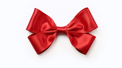 A vibrant red ribbon bow isolated on a white background, perfect for festive gift presentations