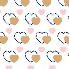 Seamless pattern with pink golden blue hearts on white background for holidays, valentine's day, wallpapers, wrapping, marketing, packaging