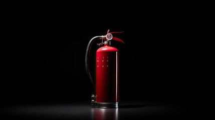 Red fire emergency fire extinguisher on a black background. Concept of safety. Copy space. 