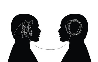 Two men head black silhouette psychotherapy