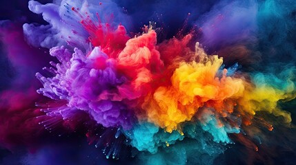 Obraz na płótnie Canvas Splash of color paint, explosion of colorful powder, abstract colorful background. Pattern of bright festive burst like in Holi festival. Concept of watercolor, explode, art