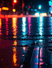 night city lights on wet roads