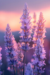Obraz premium Purple Lavender flower in the mist and fog, vertical background