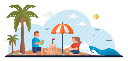 Waste pollution vector illustration. Ecological balance is disrupted when waste pollution damages natural habitats and ecosystems The poisoning wildlife due to waste contamination necessitates urgent