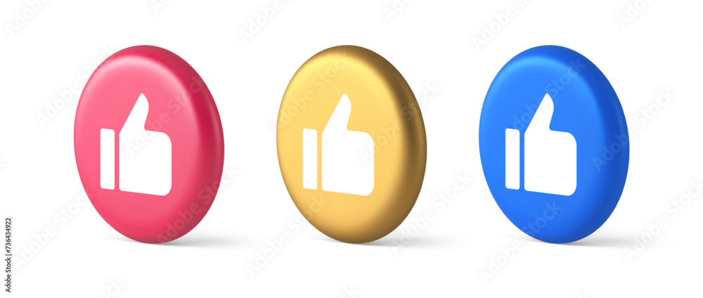 Poster like thumb up approve rating button confirmation cool website networking 3d circle icon