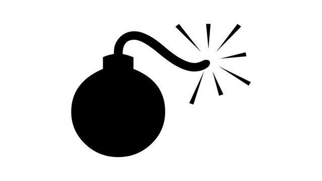 Bomb icon shape sign animated black color in white background