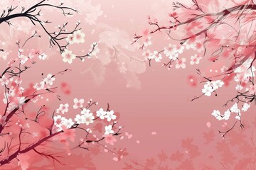 Obraz na płótnie Canvas Simple design background with white and pink cherry blossom silhouette image,