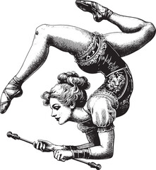 Circus Woman In Acrobatic Stance 