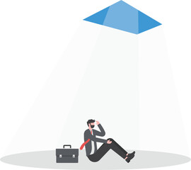 businessman looking up at a ladder solution, challenge, concept vector illustrator
