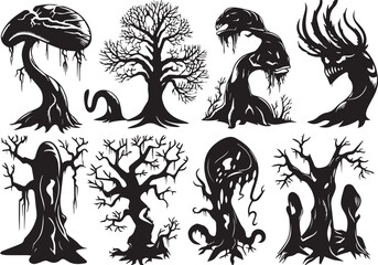Fototapeta premium Set Trees. Hand drawn vector illustration