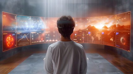 Tech enthusiast: Man engrossed in virtual reality environment