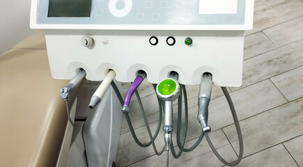 Dentistry tools, teeth polishing machine, machines in dentistry office. Healthy teeth concept