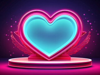 Neon podium heart frame design, banner decoration design.  Vector illustration design.