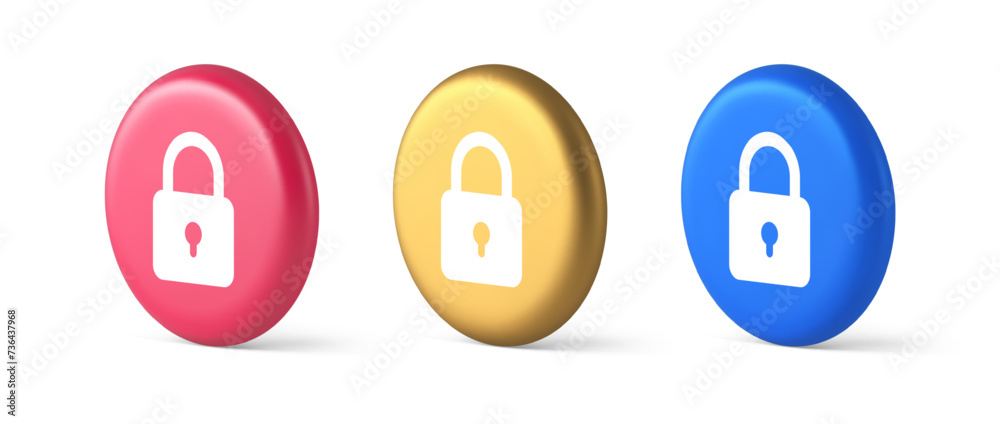 Poster padlock locking web access button password security protection safe encryption 3d circle icon