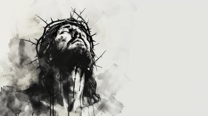 Black and White Watercolor Illustration of Jesus Christ Generative AI - obrazy, fototapety, plakaty