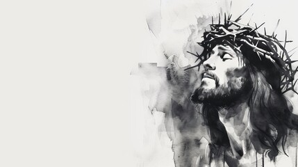 Black and White Watercolor Illustration of Jesus Christ Generative AI