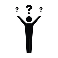 Person with question mark icon, male vector sign for faq, help, ask and customer service symbol pictogram human illustration
