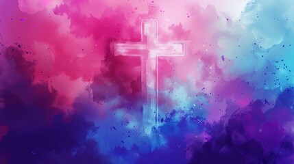 Easter Worship: Joyful Christian Praising with Cross in Watercolor Generative AI