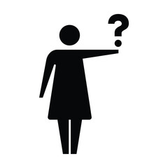 Person with question mark icon, female vector sign for faq, help, ask and customer service symbol pictogram human illustration
