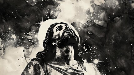 Galactic Encounter: Jesus Christ in Watercolor Generative AI