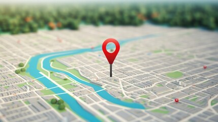 3D Map travel location. Locator mark of map and location pin or navigation icon sign on background with search. 3D rendering. - obrazy, fototapety, plakaty