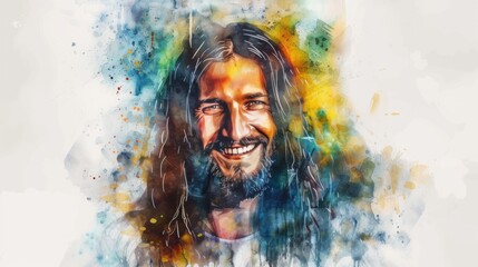 Radiant Portrait of Jesus Christ in Warm Watercolor Hues Generative AI