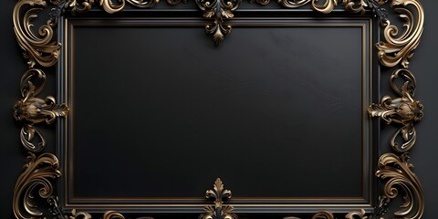 Golden wooden luxury photo frame on a dark background.