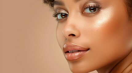 Fototapeta premium An African American woman showcasing elegance with a subtle smile and radiant skin