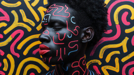 multicolored exotic design and afro american model with graffity