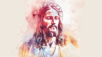 Watercolor Illustration of Jesus Christ with Vignette Effect Generative AI