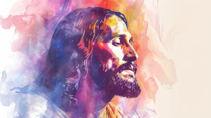 Watercolor Illustration of Jesus Christ with Vignette Effect Generative AI