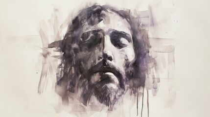 Watercolor Holy Shroud with Jesus' Face Generative AI