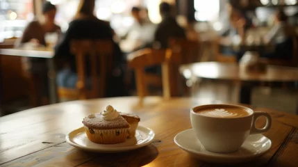 Fotobehang café gourmand sur une table en bois de bistrot parisien le matin © Sébastien Jouve