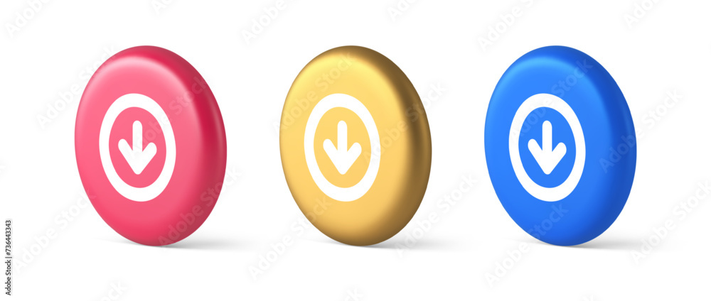 Poster down arrow circle frame button web interface pointer navigation app 3d realistic circle icon