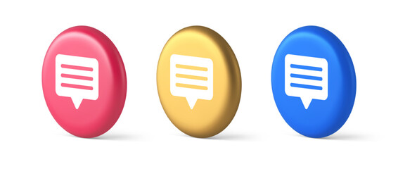 Chat box button social networks texting internet communication 3d isometric circle icon