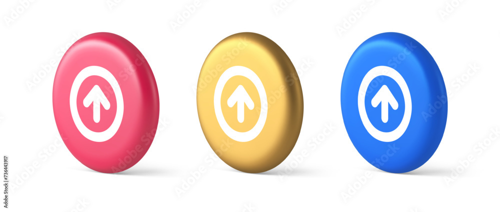 Poster up arrow round border button cyberspace navigation pointer 3d realistic isometric circle icon