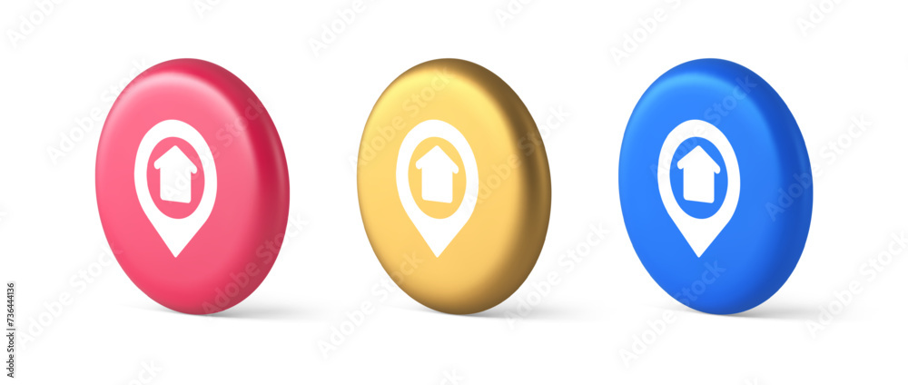 Poster urban building location find button house map pin web application 3d realistic isometric circle icon