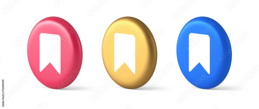 Poster bookmark tag flag button book reading document learning remember web app 3d realistic circle icon