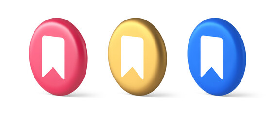 Bookmark tag flag button book reading document learning remember web app 3d realistic circle icon