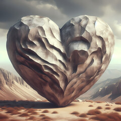 the paradox of a stone heart with an image showcasing a weathered stone sculpture in the shape of a heart, generative ai - obrazy, fototapety, plakaty