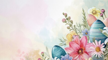 Springtime Watercolor Easter Eggs with Floral Border.