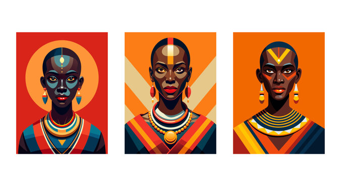 African man Massai. Set flat vector illustration