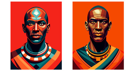 African man Massai. Set flat vector illustration 
